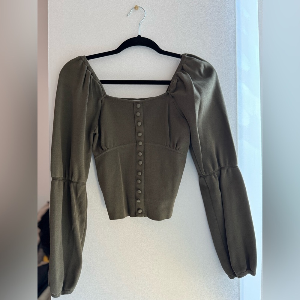 Olive Button-Down Blouse - image 1